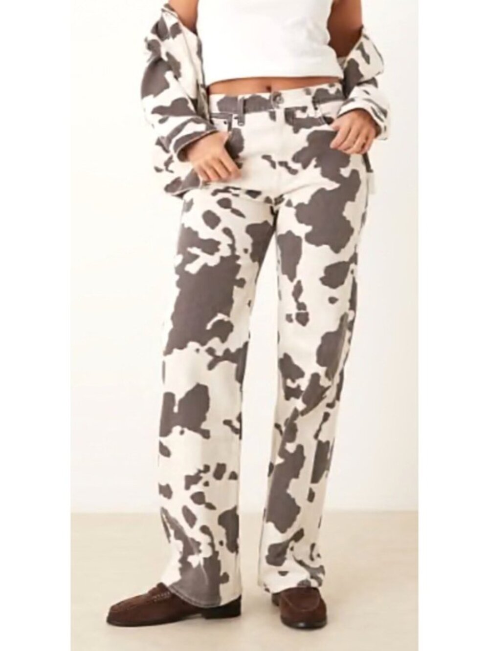 Abercrombie & Fitch Women's Sz 27 Cow Print Baggy Low-Rise Jeans Curve Love